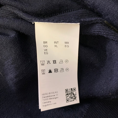 HUGO BOSS Pull ras du cou en laine tricotée bleu marine, taille XL