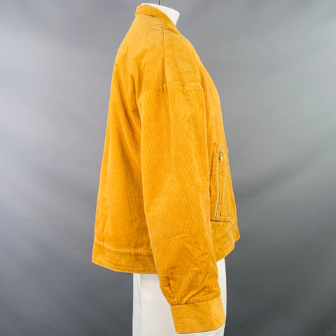 LANDLORD Size L Mustard Yellow Corduroy Cotton Shawl Collar Oversized Zip Up Jacket