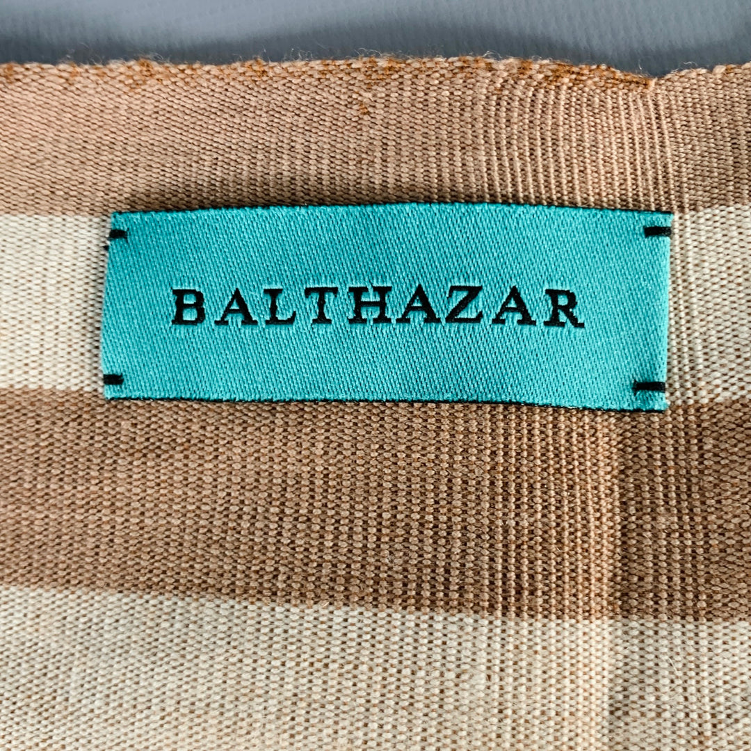 BALTHAZAR Brown Cream Stripe Crochet Fringe Scarf