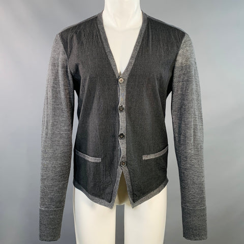 JOHN VARVATOS Size M Grey Slate Glenplaid Linen Two Pockets Cardigan