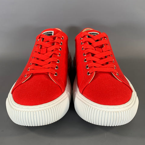 VERSACE Size 9 Red Canvas Lace Up Sneakers