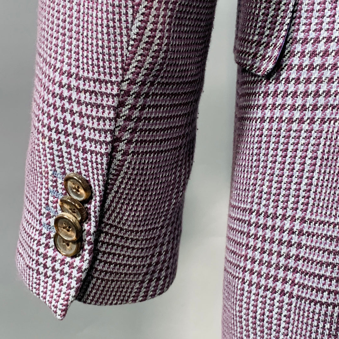 ETRO Size 40 Grey Burgundy Glenplaid Silk Cotton Slim Fit Peak Lapel Sport Coat