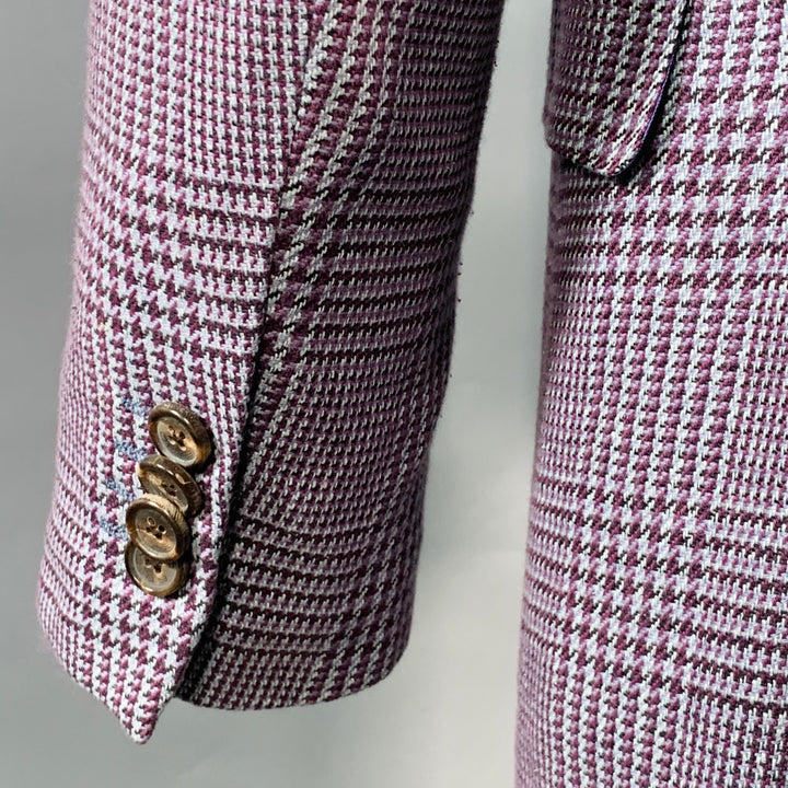 ETRO Size 40 Grey Burgundy Glenplaid Silk Cotton Slim Fit Peak Lapel Sport Coat