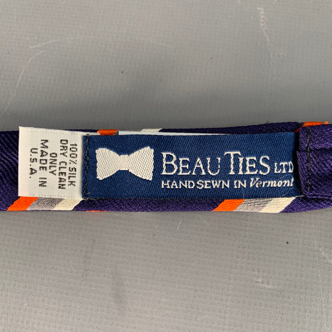BEAU TIES LTD. Purple Orange  White Diagonal Stripe Silk Bow Tie