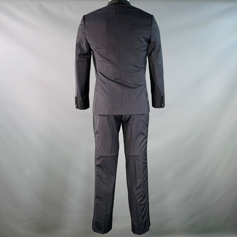 BAND OF OUTSIDERS Smoking croisé en laine à rayures bleu marine et noires, taille 38, revers châle