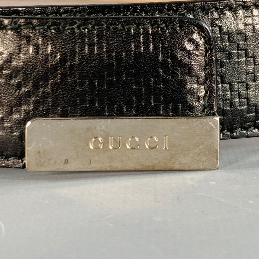 GUCCI Size 38 Black Silver Embossed Geometric Leather Belt