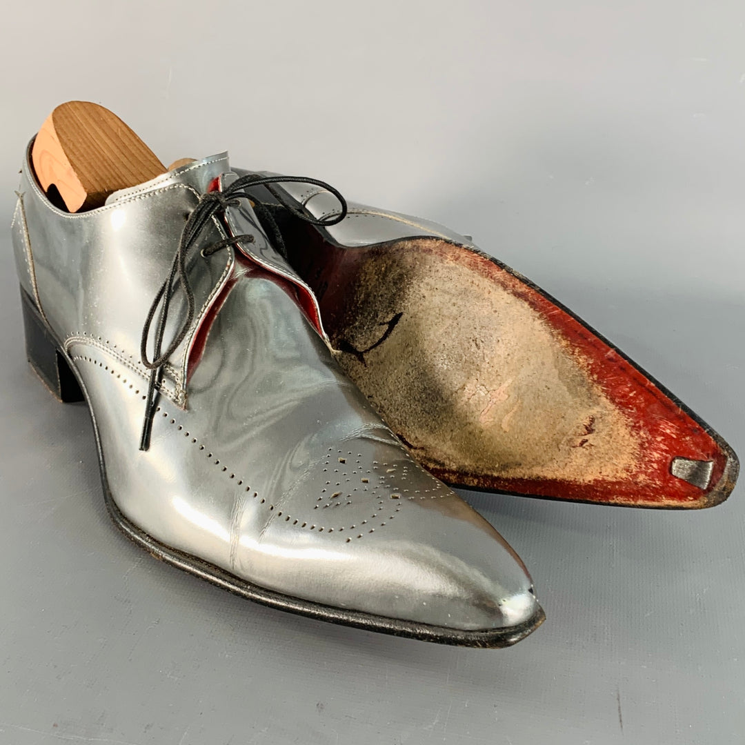 JEFFERY WEST Size 11 Silver Metallic Perforated Leather Lace-Up Shoes