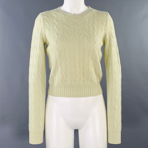 RALPH LAUREN Size M Green Chartreuse Cashmere Cable Knit Pullover