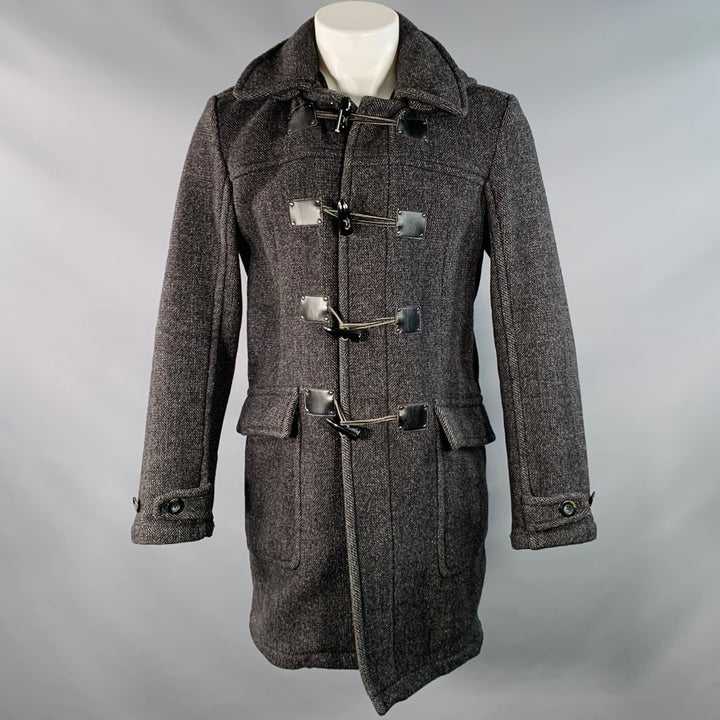 CALVIN KLEIN Size S Black Charcoal Herringbone Toggle Closure Coat