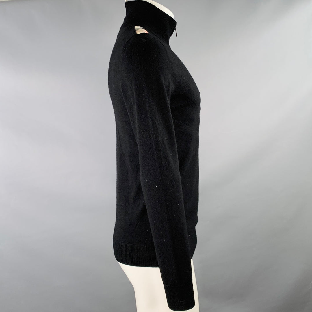BURBERRY BRIT Size S Black Multi Color Check Contrast Trim Merino Wool 1/4 Zip Pullover