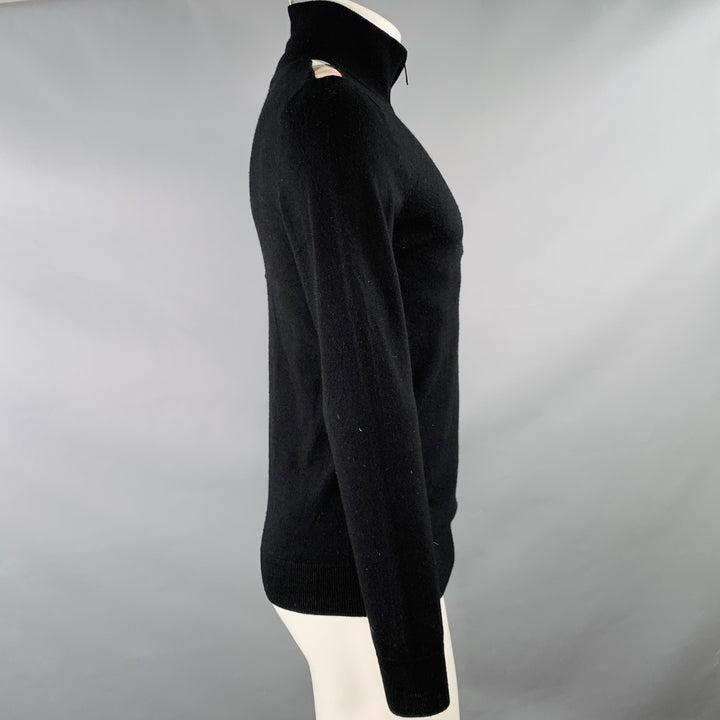 BURBERRY BRIT Size S Black Multi Color Check Contrast Trim Merino Wool 1/4 Zip Pullover