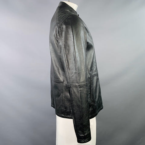 JOHN VARVATOS * U.S.A. Size L Black Sheepskin Leather Zip Pocket Moto Jacket