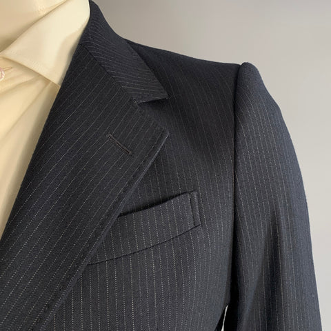 EMPORIO ARMANI Chest Size 40 Navy White Pinstripe Wool Blend 34 30 Suit