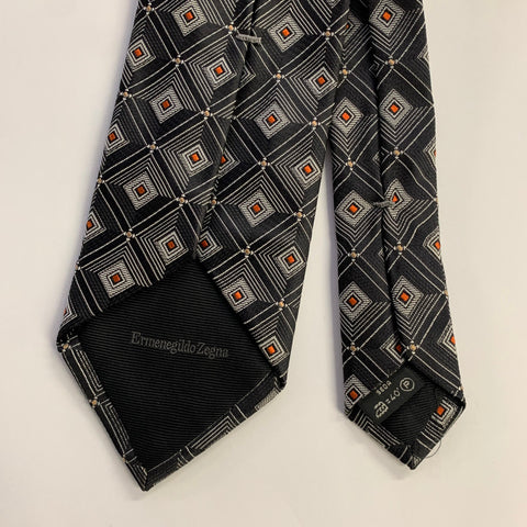 ERMENEGILDO ZEGNA One Size Black Grey Silk Tie