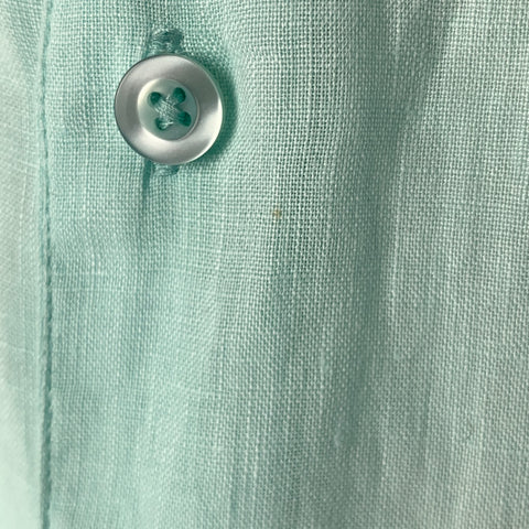 NATURAL BLUE Size L Green Linen Button Up Long Sleeve Shirt
