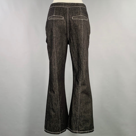 MARNI Size 2 Black White Cotton Contrast Stitch Bootcut Casual Pants