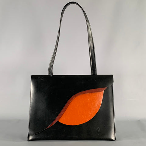 Sac à bandoulière VINTAGE en cuir noir et orange