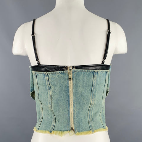 PRIVATE POLICY Size L Twist Front Black Denim Acid Wash Bustier Casual Top