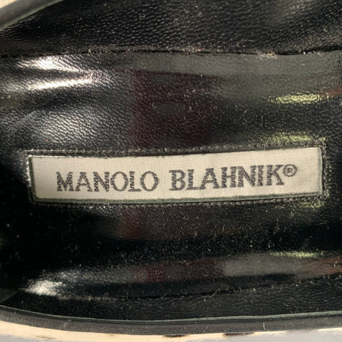 MANOLO BLAHNIK Size 7.5 White Black Dots Pony Hair Stiletto Pumps