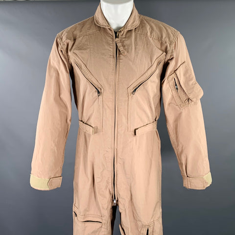 NO BRAND Size S Beige Canvas Long Sleeve Jumpsuit