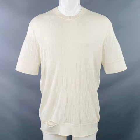 HELMUT LANG Size S Cream Ivory Knit Merino Wool Blend Crushed Short Sleeve T-shirt