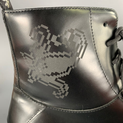ETRO Size 12 Black Leather Pixel Art Lace-Up Boots