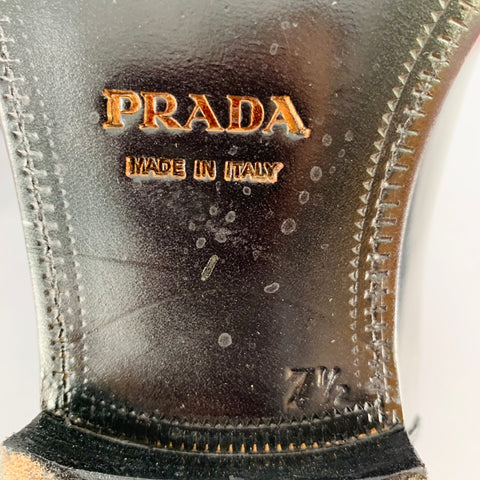 PRADA Size 8.5 Black Perforated Leather Cap Toe Chelsea Boots