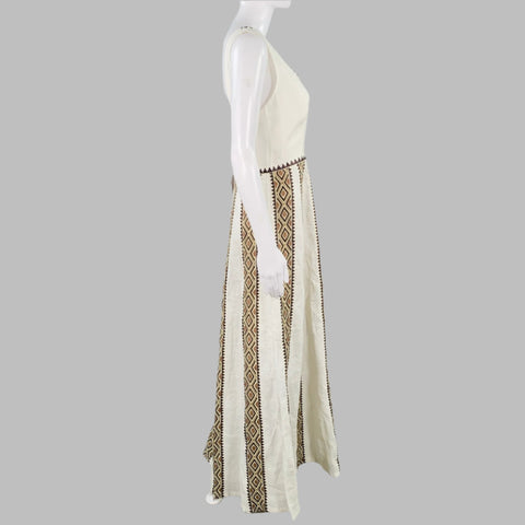 EMPORIO SIRENUSE Size 4 Paestum Cream Brown Linen Woven Sleeveless Long Dress