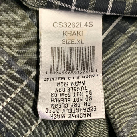 BUGATCHI Size XL Green Black Plaid Cotton Blend Long Sleeve Shirt