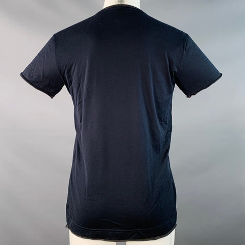 DOLCE & GABBANA Size S Navy Grey Layered Cotton V-Neck T-shirt