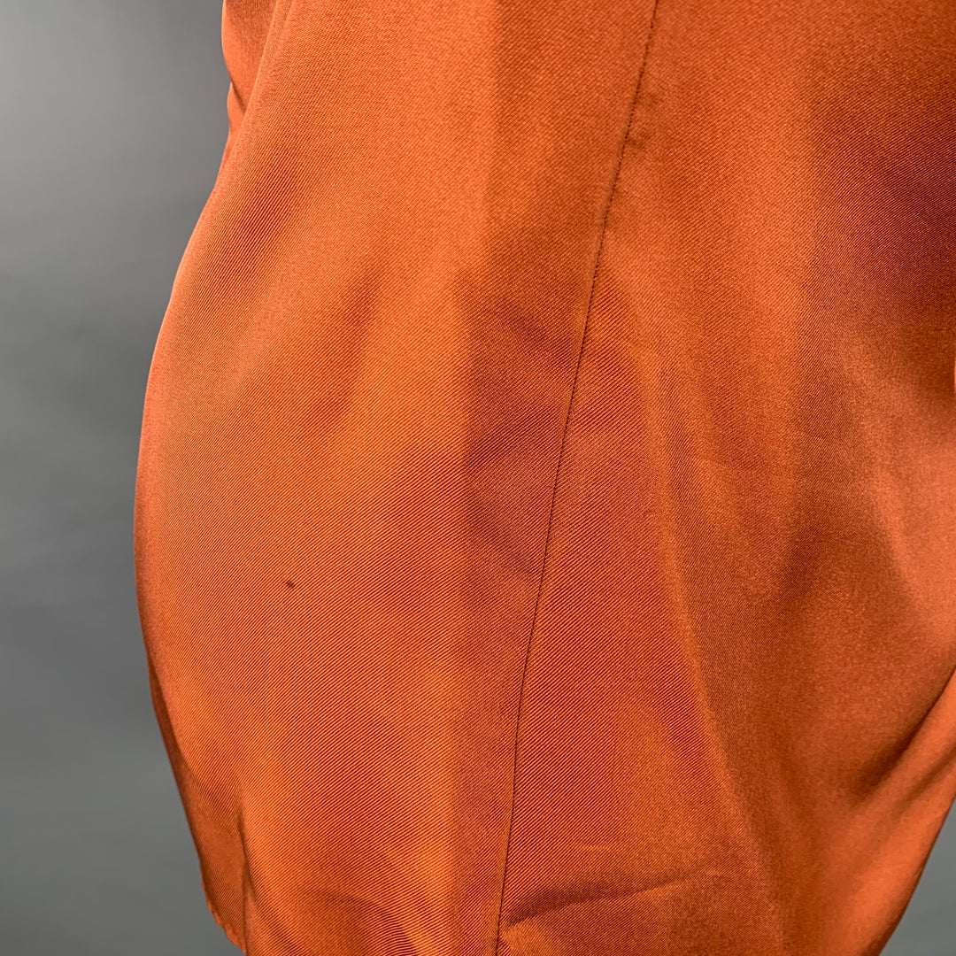 HUGO BOSS Size 4 Brown Copper Silk Ruffled Short Sleeve Blouse