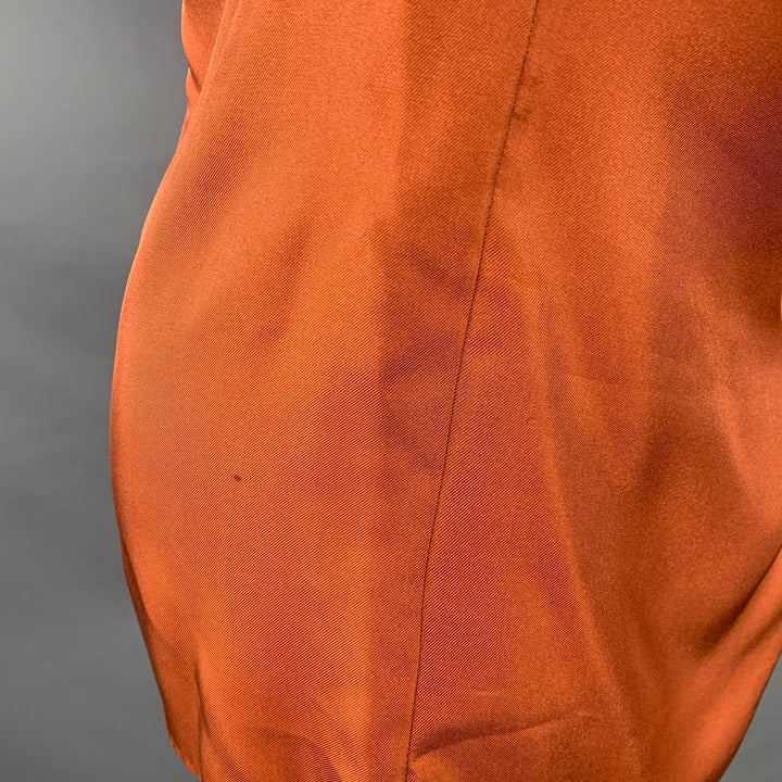 HUGO BOSS Size 4 Brown Copper Silk Ruffled Short Sleeve Blouse