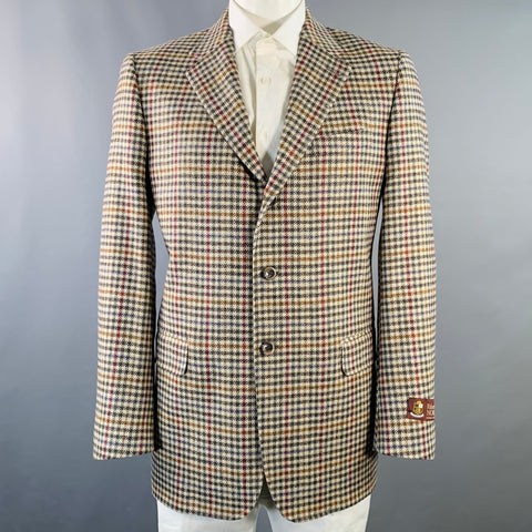 O'CONNELL'S Size 42 Long Beige Red Brown Plaid Virgin Wool Sport Coat