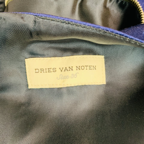 DRIES VAN NOTEN Size 4 Navy Beige & Black Print Back Zip Blouse