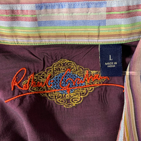 ROBERT GRAHAM Size L Purple Multi-Color Stripe Cotton Blend Long Sleeve Shirt