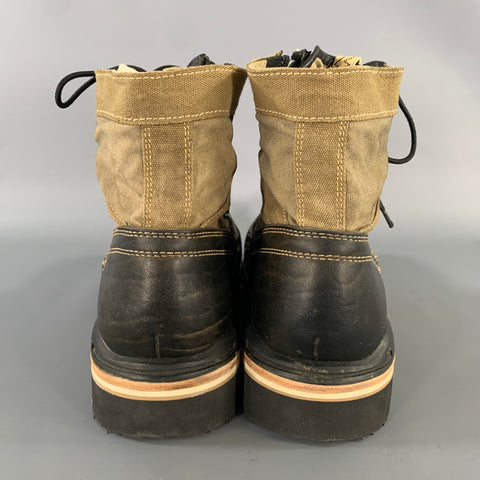VISVIM Size 9.5 Black Olive Distressed Leather Canvas Lace Up Boots