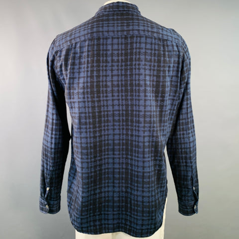WOOLRICH Size XL Navy Black Plaid Cotton One Pocket Long Sleeve Shirt