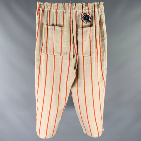 KAPITAL Size M -Easy Beach Go- Beige Orange Stripe Linen Cotton Drop Crotch Casual Pants