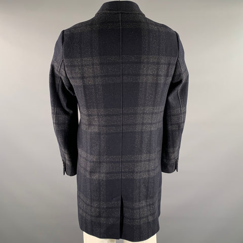 TED BAKER Chest Size L Navy Grey Plaid Wool Blend Car Coat Coat