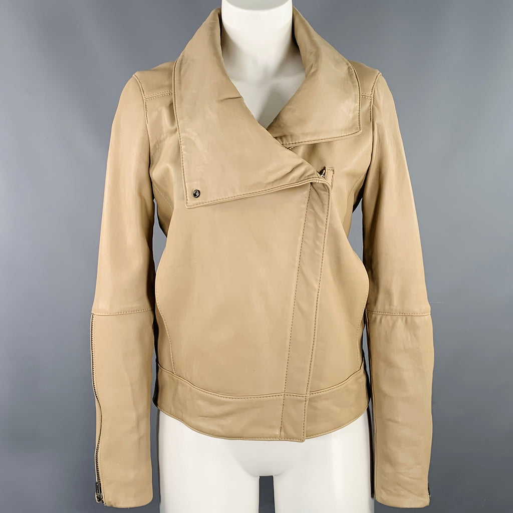 HELMUT LANG Size S Beige Leather Lambskin Motorcycle Jacket – Sui