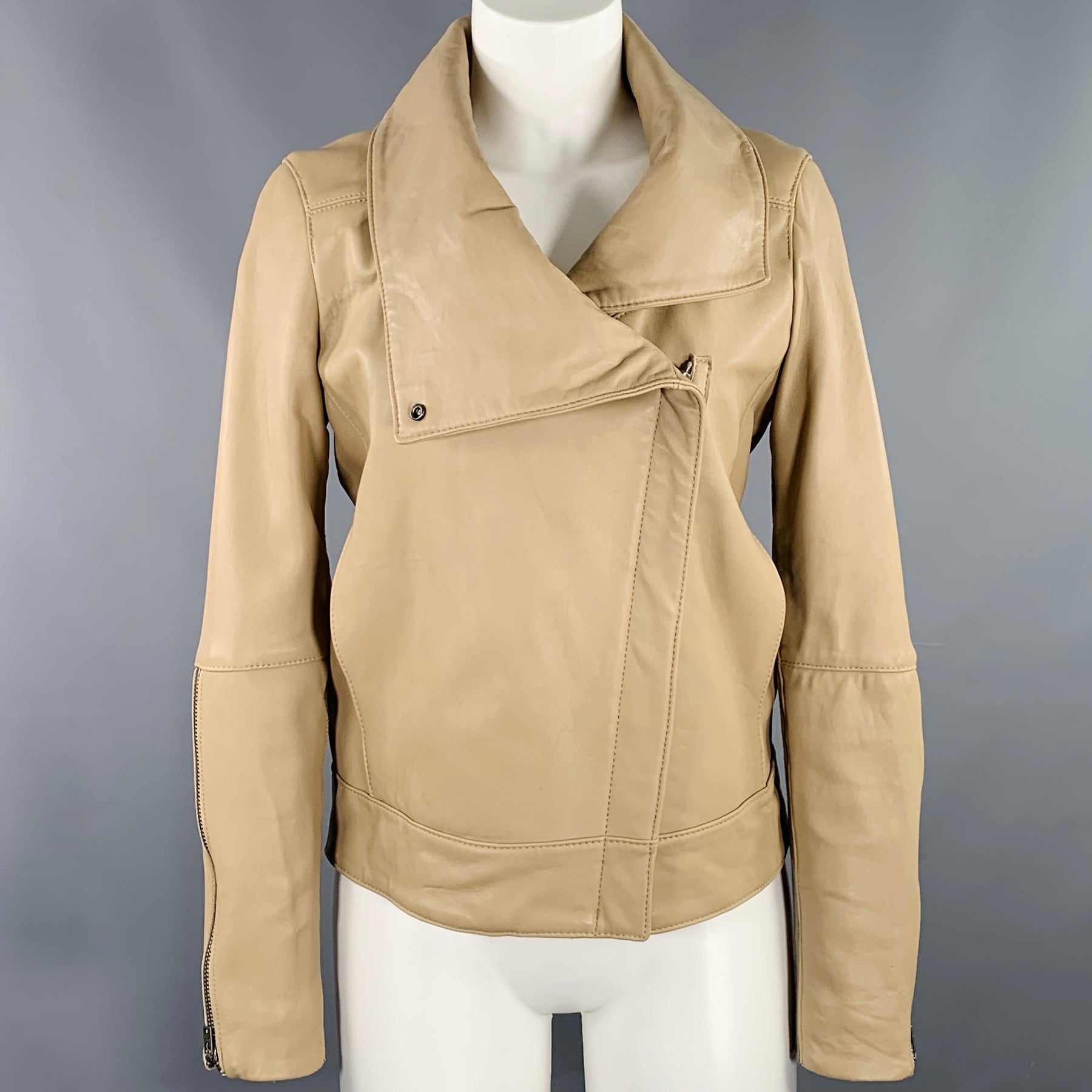 HELMUT LANG Size S Beige Leather Lambskin Motorcycle Jacket – Sui
