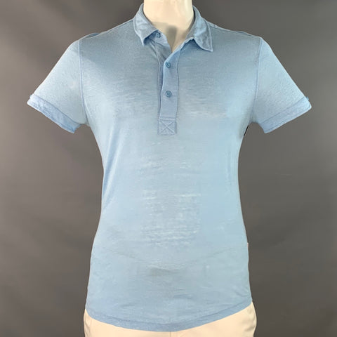 ORLEBAR BROWN Size L Blue Linen Jersey Tailored Fit Short Sleeve Polo