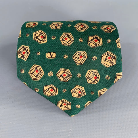 VALENTINO Green Beige Dots Silk Tie