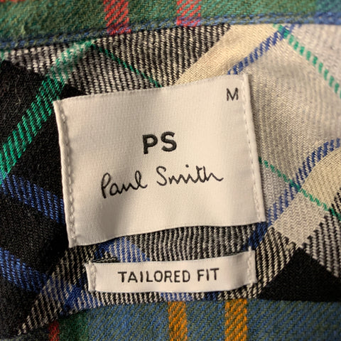 PS by PAUL SMITH Size M Blue Multi-Color Plaid Linen Cotton Long Sleeve Shirt