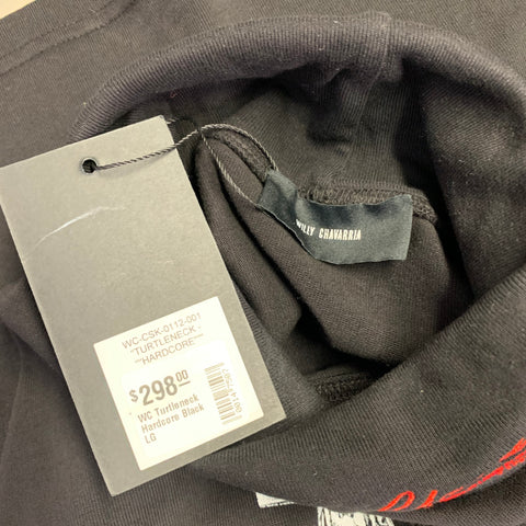 WILLY CHAVARRIA Size L Turtleneck Hardcore Black White Graphic Cotton Pullover