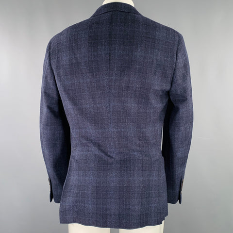 BRUNELLO CUCINELLI Size 38 Navy Grey Plaid Notch Lapel Sport Coat