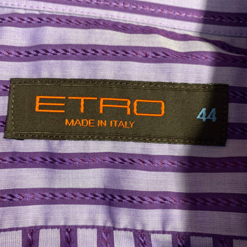 ETRO Size 44 Purple Lilac Stripe Cotton Spread Collar Long Sleeve Shirt