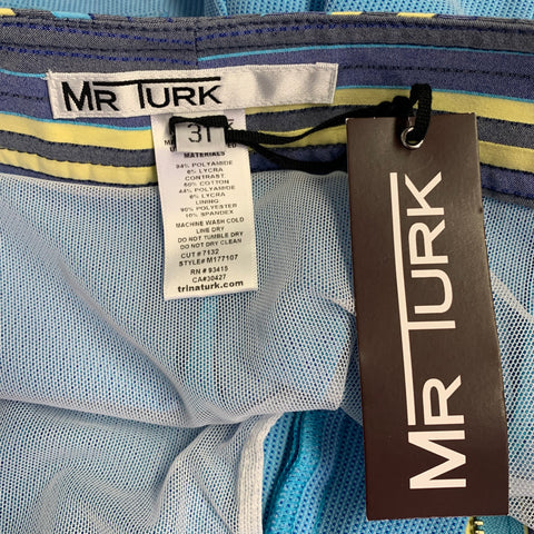 MR TURK Size 31 Blue Grey Mixed Patterns Polyamide Blend Mesh Swim Trunks