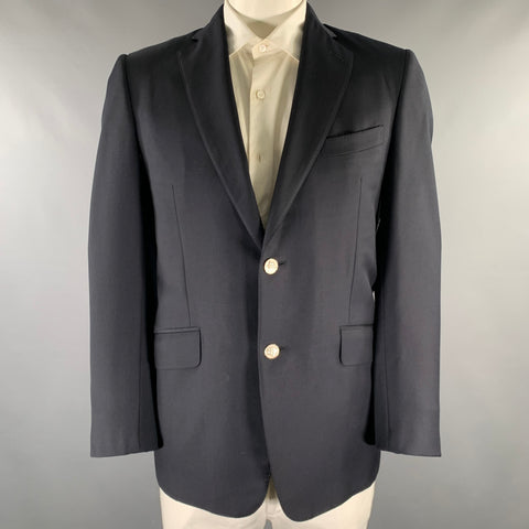 DUNHILL Size 42 Long Black Wool Notch Lapel Sport Coat
