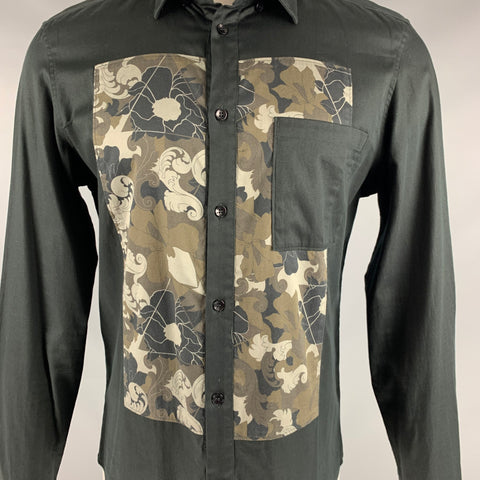 VERSACE COLLECTION Size M Black Brown Abstract Floral Long Sleeve Shirt